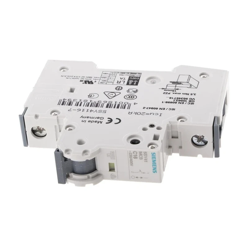 Siemens SENTRON Miniature Circuit Breaker 1-Pole 16A Type C 400V AC 60V DC 10 kA Breaking Capacity 5SY4116-7