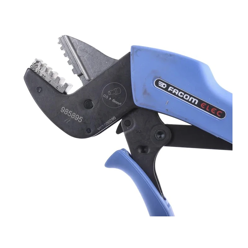 Facom Crimp Tool for Wire Ferrules 0.5 to 6 mm², Ratchet System, Stainless Steel Dies 985895