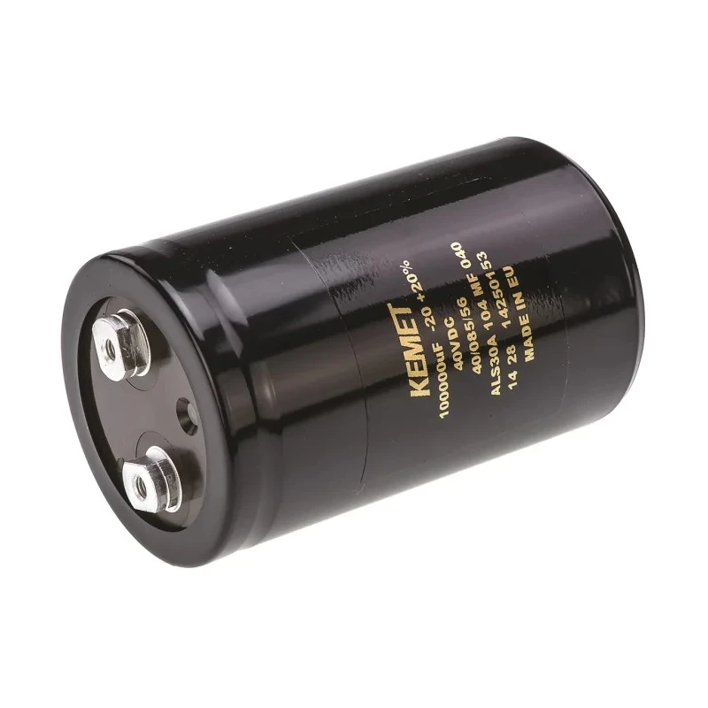 KEMET Cylindrical Can Aluminium Capacitor 0.1 F Capacitance 40V DC 26.3A Ripple Current Screw Terminal ALS30A104MF040