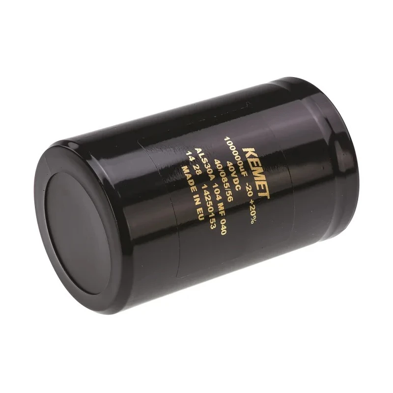 KEMET Cylindrical Can Aluminium Capacitor 0.1 F Capacitance 40V DC 26.3A Ripple Current Screw Terminal ALS30A104MF040