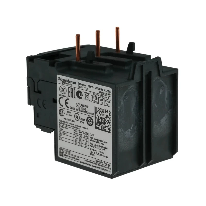 Schneider Electric Thermal Overload Relay 1 NO/1 NC 13A 9-13A Adjustable Current Range 5.5kW 690V AC LRD16