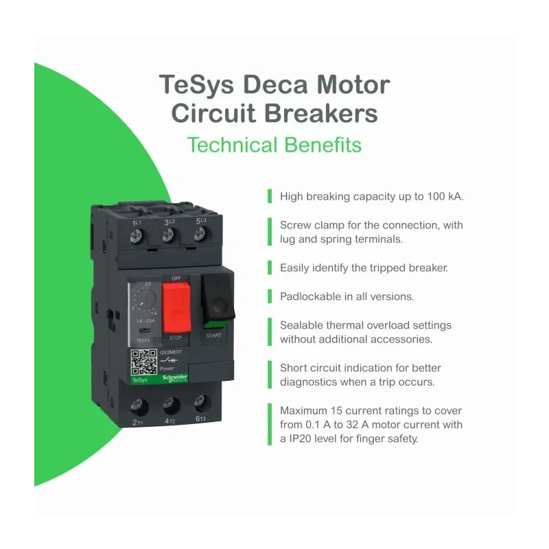 Schneider Electric Motor Protection Circuit Breaker GV2ME 1.6A to 2.5A 690V Thermal Magnetic 3-Pole IP20 