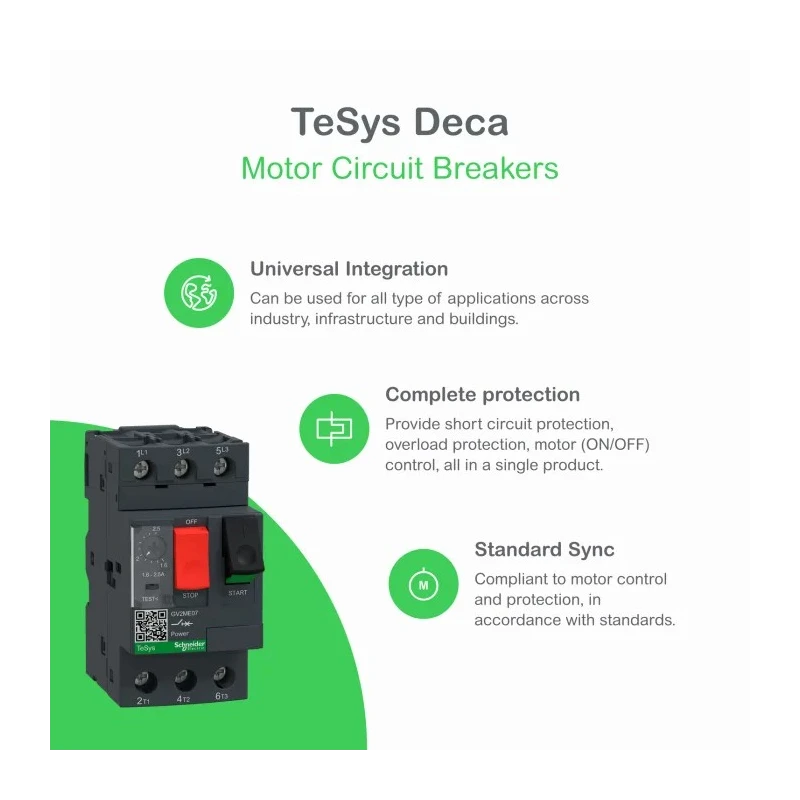 Schneider Electric Motor Protection Circuit Breaker GV2ME 1.6A to 2.5A 690V Thermal Magnetic 3-Pole IP20 