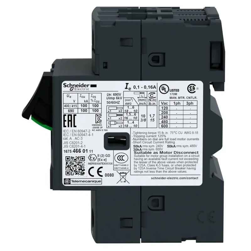 Schneider Electric Motor Protection Circuit Breaker 13A to 18A, Thermal Magnetic, 690V, IP20, 3 Poles GV2ME