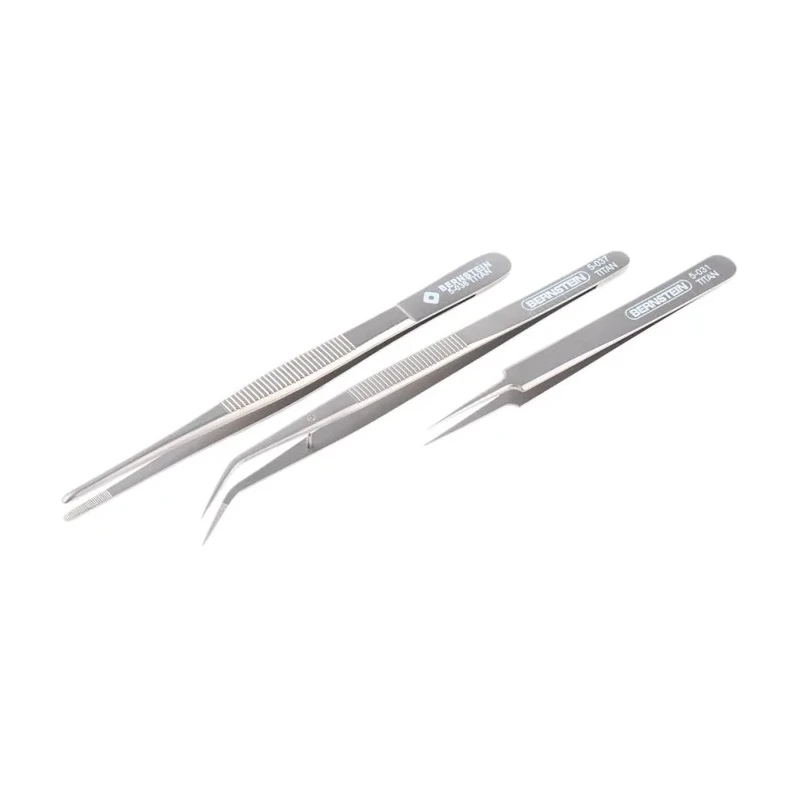 Bernstein ESD Safe Titanium Tweezer Set, Anti-Magnetic, Anti-Acid, Solder Adhesion Resistant, Max Temp 1677°C 5-030