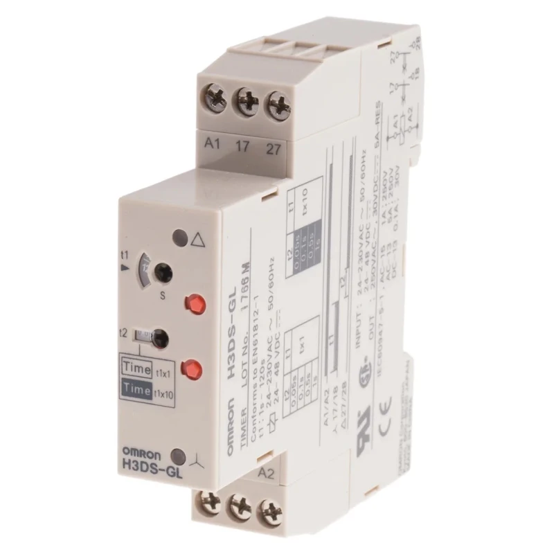 Omron DIN Rail Timer Relay 2-Contact 24 to 48 V DC 230 V AC 24 V AC 0.1 to 120 Seconds 1-Function H3DS