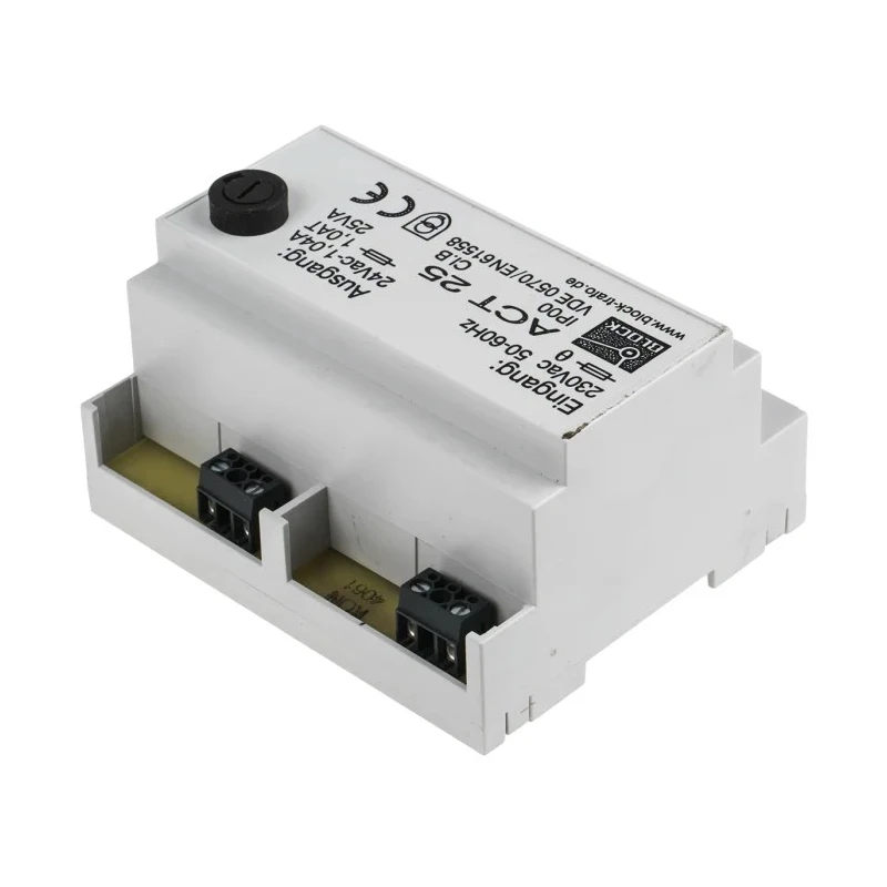 Block 25 VA DIN Rail Transformer, 230 V ac Primary, 24 V ac Secondary, IEC 61558-2-6 Certified ACT25