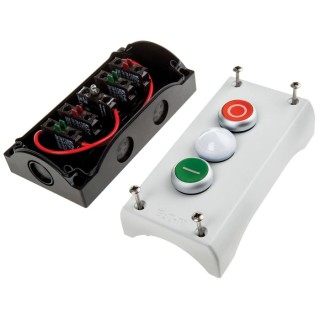 Eaton Momentary Enclosed Push Button Control Station Plastic SPDT 3 Cutouts Green Red White On/Off IP69K 
