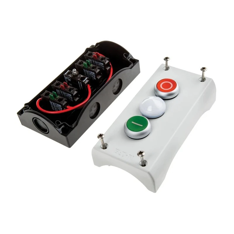 Eaton Momentary Enclosed Push Button Control Station Plastic SPDT 3 Cutouts Green Red White On/Off IP69K 