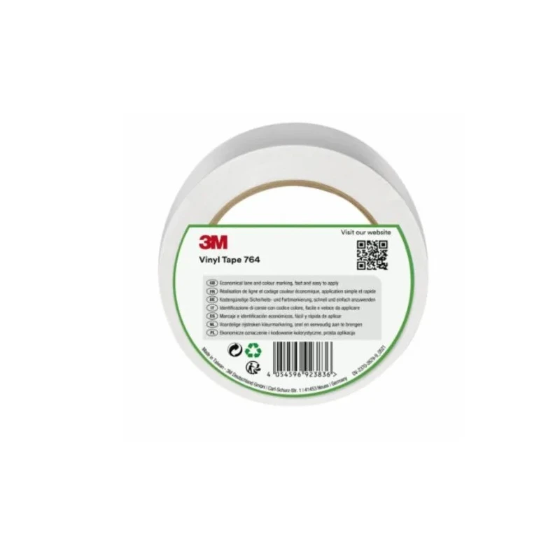 3M White Vinyl Lane Marking Tape 50mm x 33m, 0.13mm Thickness, Rubber Adhesive, Model 764