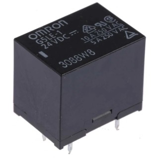 Omron PCB Power Relay, 24V DC Coil, 10A Switching Current, SPDT, PCB Mount G5LE-1 24DC