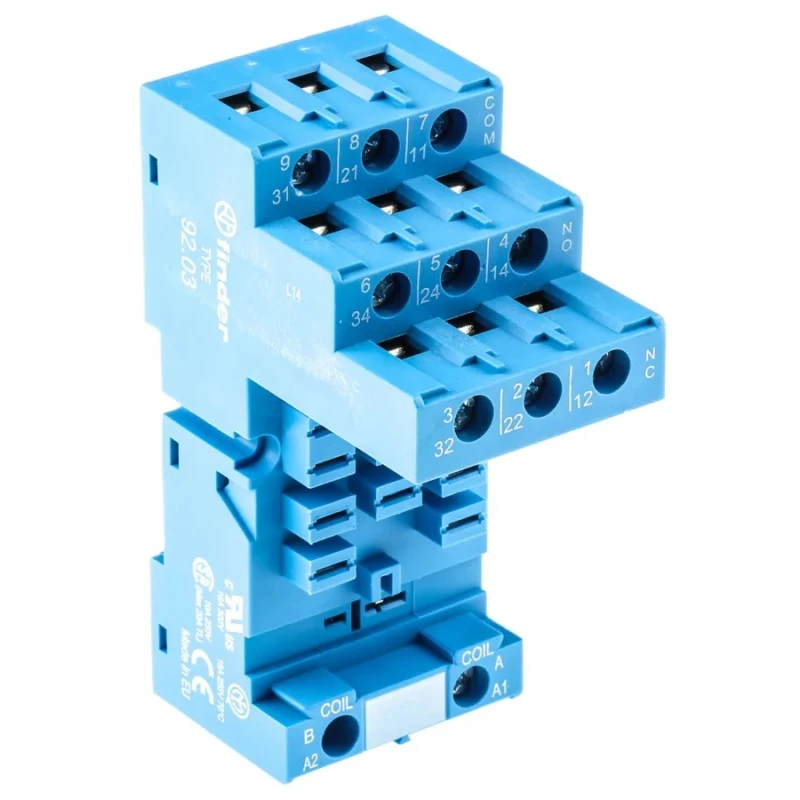 Finder 11 Way 250V AC DIN Rail Relay Socket with Screw Terminals 16A Current Rating 92.03SMA