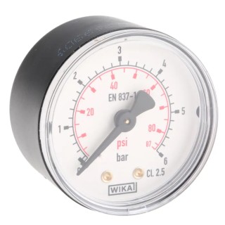 WIKA 50 mm R 1/8 BSPT Plastic Case Pressure Gauge, 6 bar, ±1.6% Accuracy 7203476