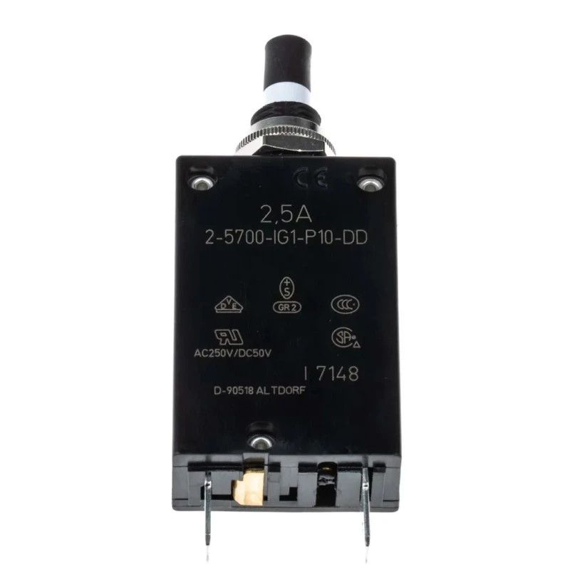ETA Thermal Overcurrent Circuit Breaker Panel Mount 2.5A Current Rating 1-Pole 250V AC 50V DC 2-5700-IG1-P10-DD-000040-2.5A