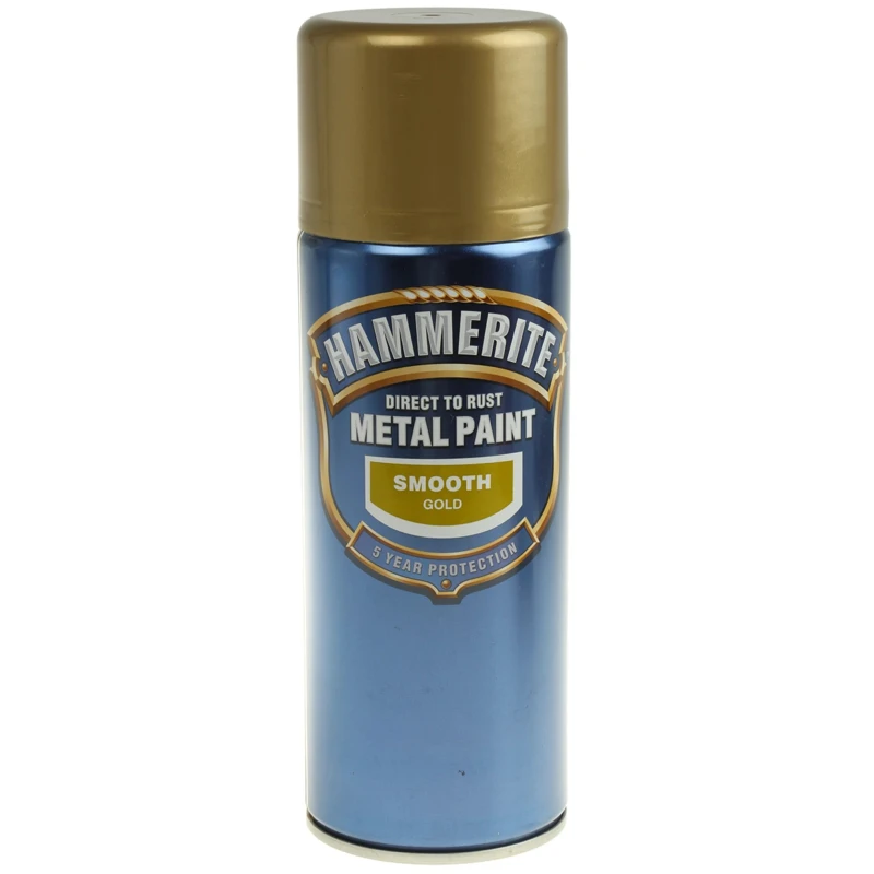 Hammerite Spray Paint 400 ml Gold Smooth Direct To Rust Metal Paint Aerosol 5092831