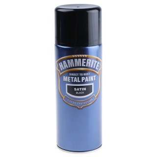 Hammerite 400 ml Black Satin Spray Paint 5084778, Water Acrylic Base, Coverage 4.5m²/l