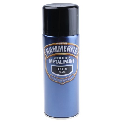 Hammerite 400 ml Black Satin Spray Paint 5084778, Water Acrylic Base, Coverage 4.5m²/l