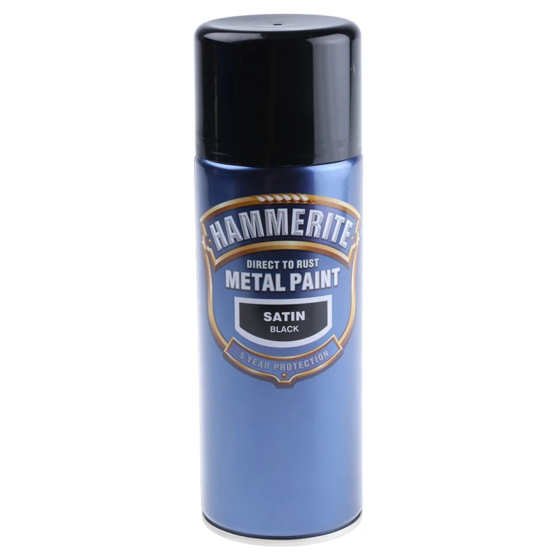 Hammerite 400 ml Black Satin Spray Paint 5084778, Water Acrylic Base, Coverage 4.5m²/l