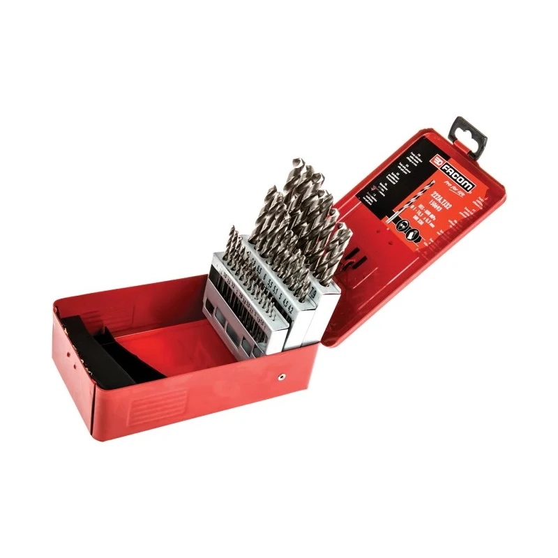 Facom 32-Piece Twist Drill Bit Set for Metal, 1 mm Min, 10.5 mm Max, HSS Bits 222A.TJ32