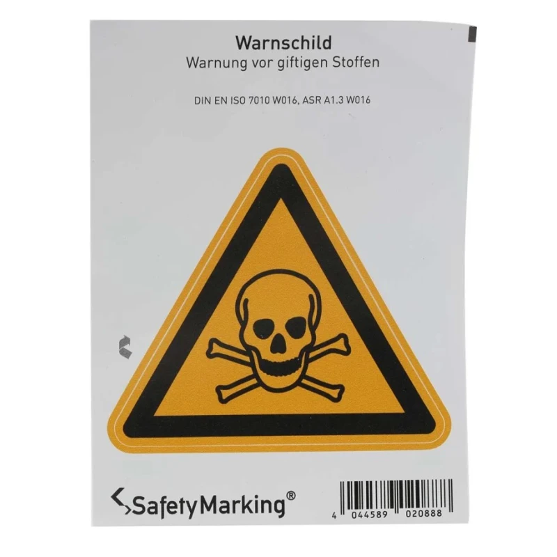 Wolk Hazard Warning Sign Toxic Label Self-Adhesive 100mm x 100mm Polyvinyl Chloride 21.0163