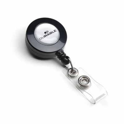 Durable Badge Reel Black Secure Metal Clip Retractable Reel Length 800mm 8152-58