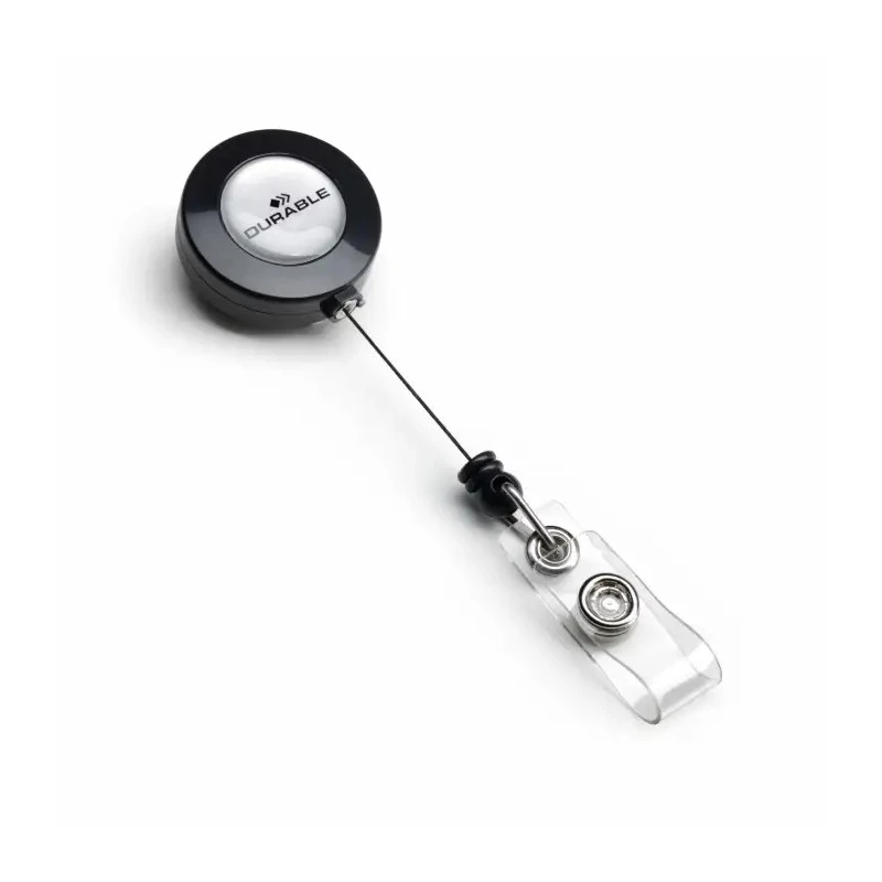 Durable Badge Reel Black Secure Metal Clip Retractable Reel Length 800mm 8152-58