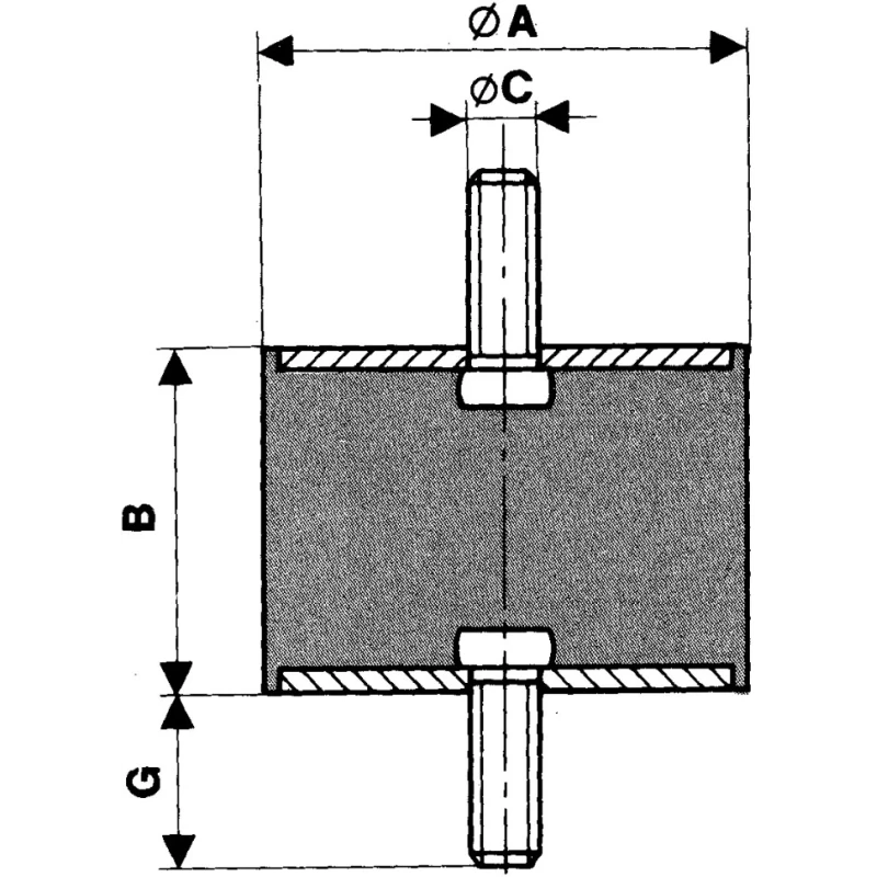 Paulstra Hutchinson Cylindrically Shaped M6 Anti-Vibration Mount Male to Male Bobbin 50 daN Compression 25.5mm 521653