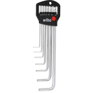 Wiha 7 Piece L Metric Hex Key Set Chrome Vanadium Steel Long Arm Hex Ball End Hex Size 1.5 to 6 mm 01416