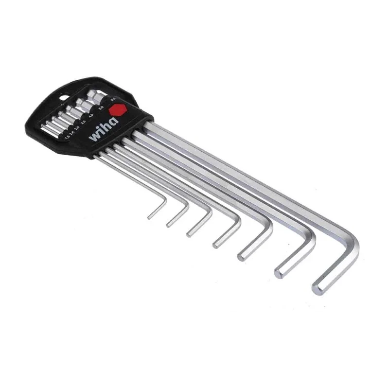Wiha 7 Piece L Metric Hex Key Set Chrome Vanadium Steel Long Arm Hex Ball End Hex Size 1.5 to 6 mm 01416