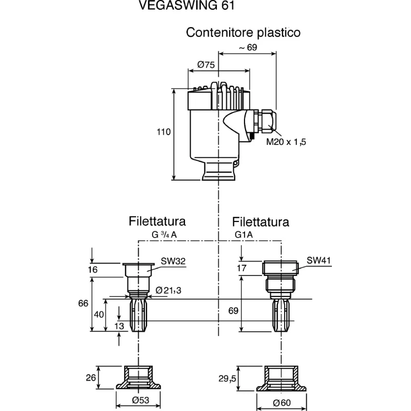 Vega VEGASWING 61 Series Vibrating Rod Level Switch Vertical Horizontal Ex Zone 0 Rated Plastic Housing SWING61XXGBVXPRX