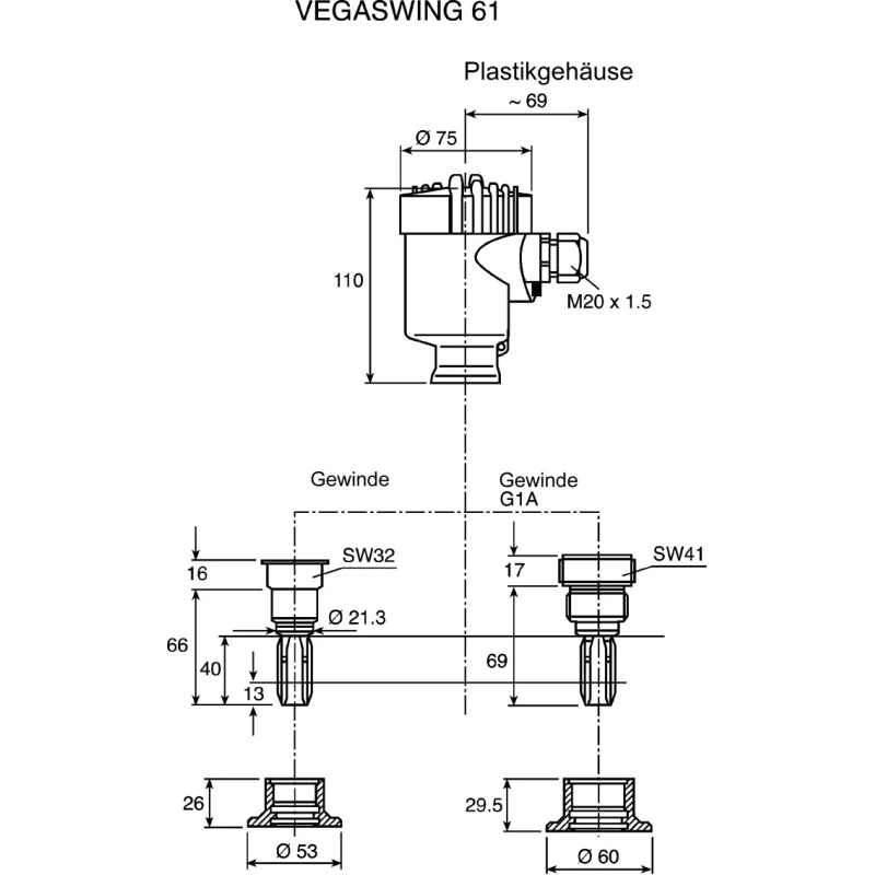 Vega VEGASWING 61 Series Vibrating Rod Level Switch Vertical Horizontal Ex Zone 0 Rated Plastic Housing SWING61XXGBVXPRX