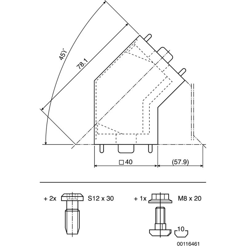 Bosch Rexroth 45° Connector Connecting Component Strut Profile 30 mm Groove Size 8 mm 3842518426