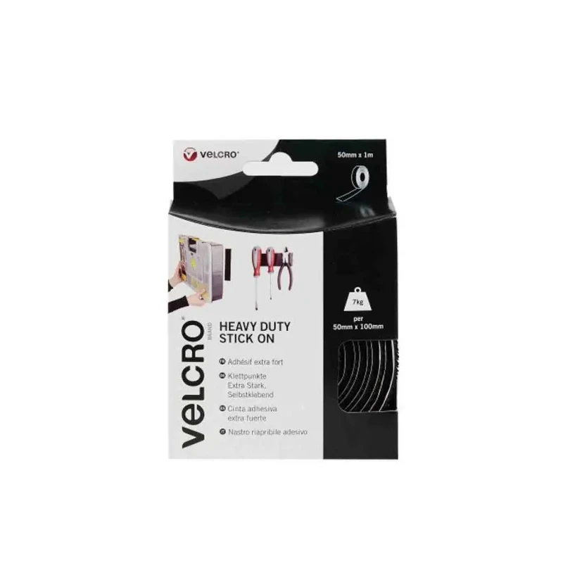 Velcro Black Heavy Duty Hook & Loop Tape, 50mm Width x 1 m Length, Polyamide Material, Maximum Operating Temperature 60241