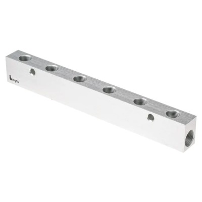 Legris 6 Outlet Pneumatic Manifold Anodised Aluminium 20 bar Pressure 3311 13 17 06