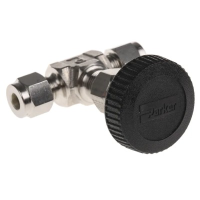 Parker Stainless Steel Needle Valve Inline 1/4in Double Ferrule Tube Fitting 345bar Max Pressure 4A-V4LR-SS