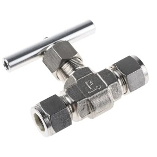 Parker Stainless Steel Needle Valve with NPT Female and Male Thread, PTFE Stem Seal, Pressure Rating 5000 psig 8A-V8LR-SS