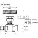 Parker Stainless Steel Needle Valve with NPT Female and Male Thread, PTFE Stem Seal, Pressure Rating 5000 psig 8A-V8LR-SS