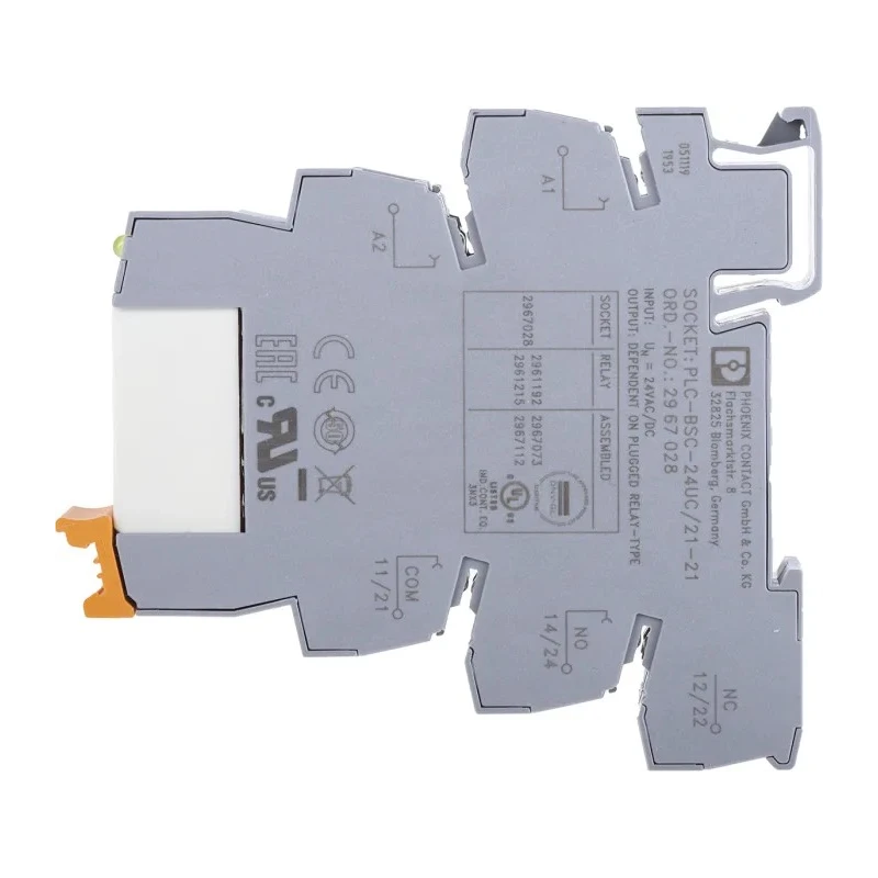Phoenix Contact Amplifier PLC-RSC- 24UC/21-21 Series DIN Rail Mount, 24V AC/DC Coil, DPDT, 17.5mA Coil Current 6A 2967073