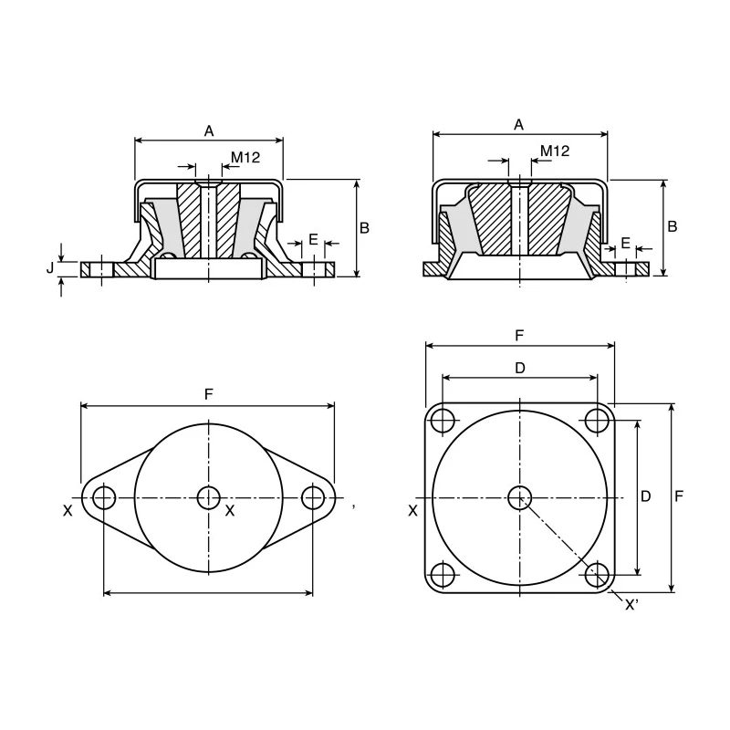 Paulstra Hutchinson Anti-Vibration Mount Female Buffer Foot M12 Thread 1800 daN Compression 100 mm OD 52 mm Height 53062245