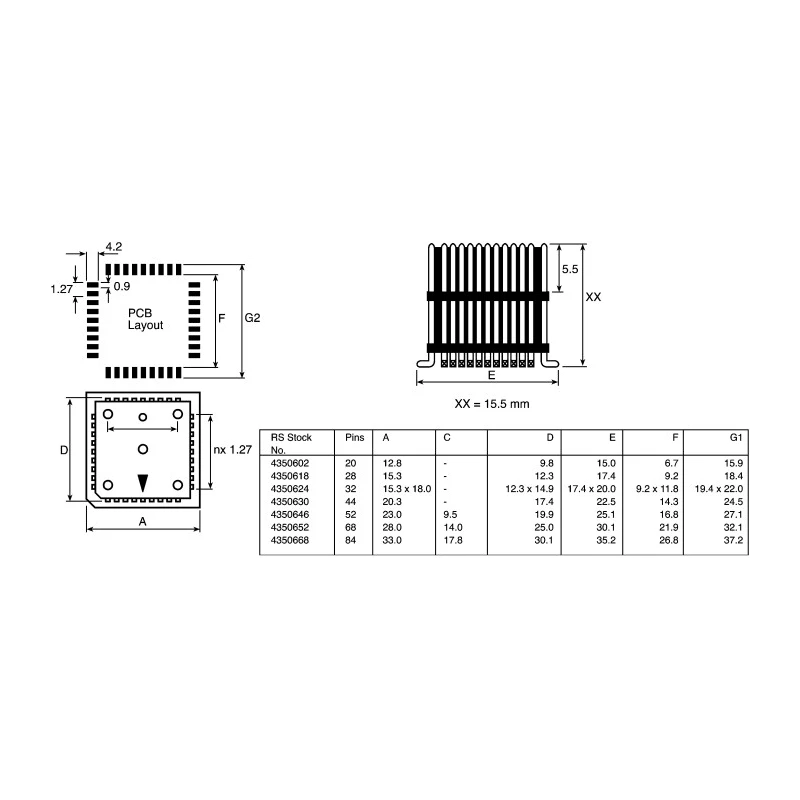 Winslow 1.27 mm Pitch 84 Way Surface Mount Through Hole PLCC IC Socket W9328