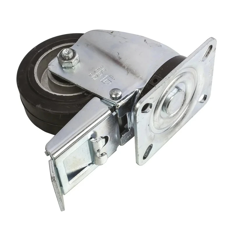 LAG Braked Swivel Castor 150 kg Capacity 100 mm Rubber Wheel Galvanised Steel Frame 16628 FR