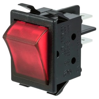 ZF Illuminated Double Pole Single Throw (DPST) On-Off Rocker Switch Panel, Red Actuator, Quick Connect WRG32F2BBREN