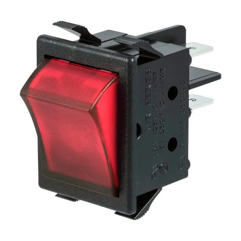 ZF Illuminated Double Pole Single Throw (DPST) On-Off Rocker Switch Panel, Red Actuator, Quick Connect WRG32F2BBREN