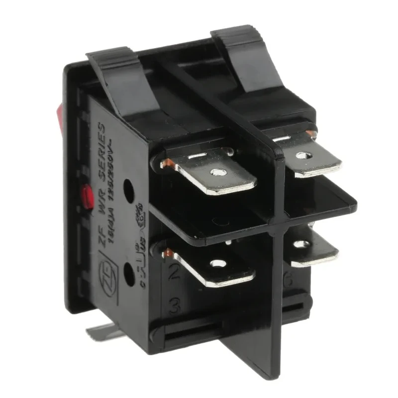 ZF Illuminated Double Pole Single Throw (DPST) On-Off Rocker Switch Panel, Red Actuator, Quick Connect WRG32F2BBREN