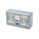 Powerbreaker Metal Clad 13A Active 2 Gang RCD Socket Surface Mounted Steel Grey IP2XD IP4X 250V ac K6231 ALM