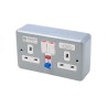 Powerbreaker Metal Clad 13A Active 2 Gang RCD Socket Surface Mounted Steel Grey IP2XD IP4X 250V ac K6231 ALM