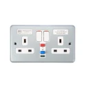 Powerbreaker Metal Clad 13A Active 2 Gang RCD Socket Surface Mounted Steel Grey IP2XD IP4X 250V ac K6231 ALM