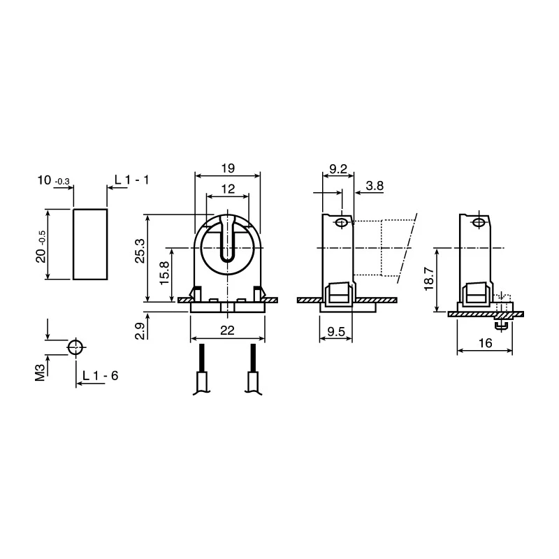 BJB Fluorescent Lamp Holder T5 Screw Snap-Fit 60V 120W Polycarbonate 2-Pin 26.620.2001.50