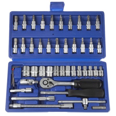 MTI 46-Piece 1/4 in Standard Socket Set Chrome Vanadium Steel Ratchet Wrench with Durable Case 568-514