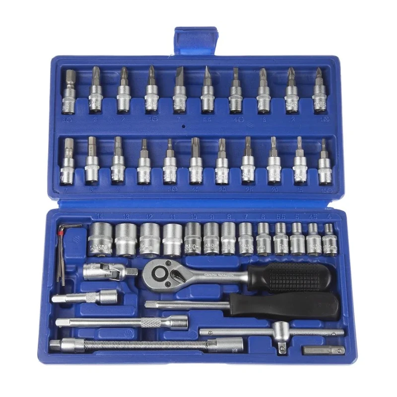 MTI 46-Piece 1/4 in Standard Socket Set Chrome Vanadium Steel Ratchet Wrench with Durable Case 568-514